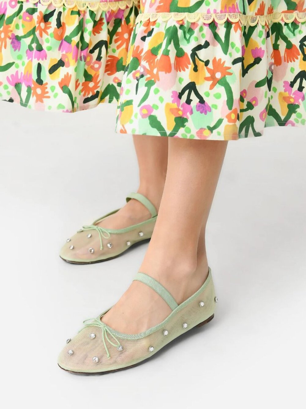 Loeffler Randall Leonie Mary Jane Ballet Flats Size 10 Crystal Mesh Seafoam NEW - Picture 15 of 16